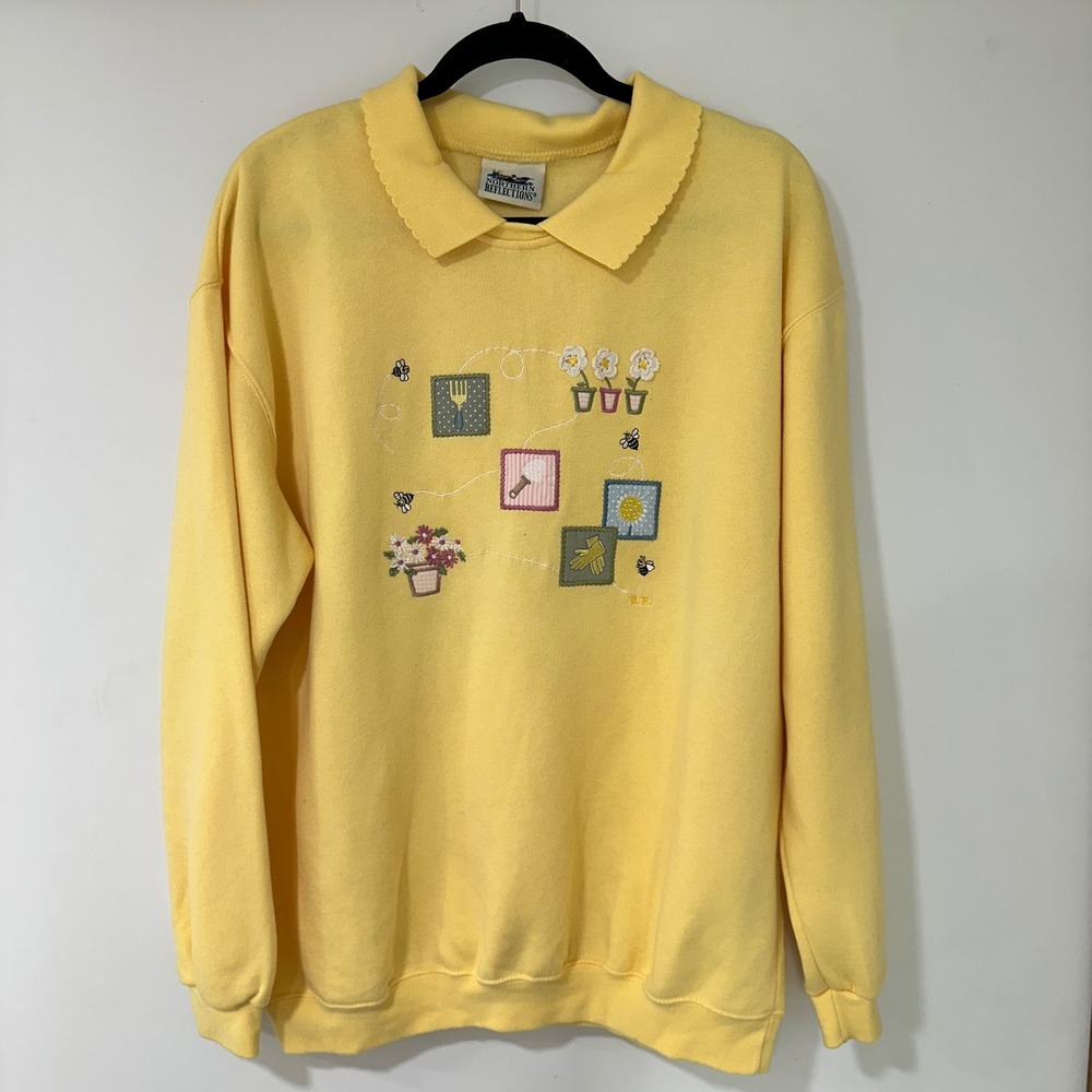 Northern Reflections Embroidered Garden Sweatshirt Women Large Yellow | Grandma